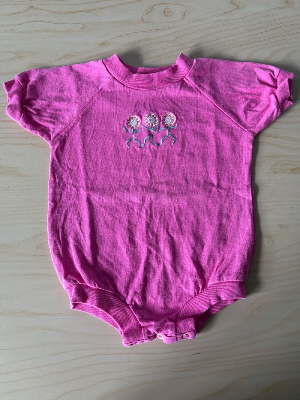 Rabbit Skins Pink Floral Embroidered One-Piece - Size 18M
